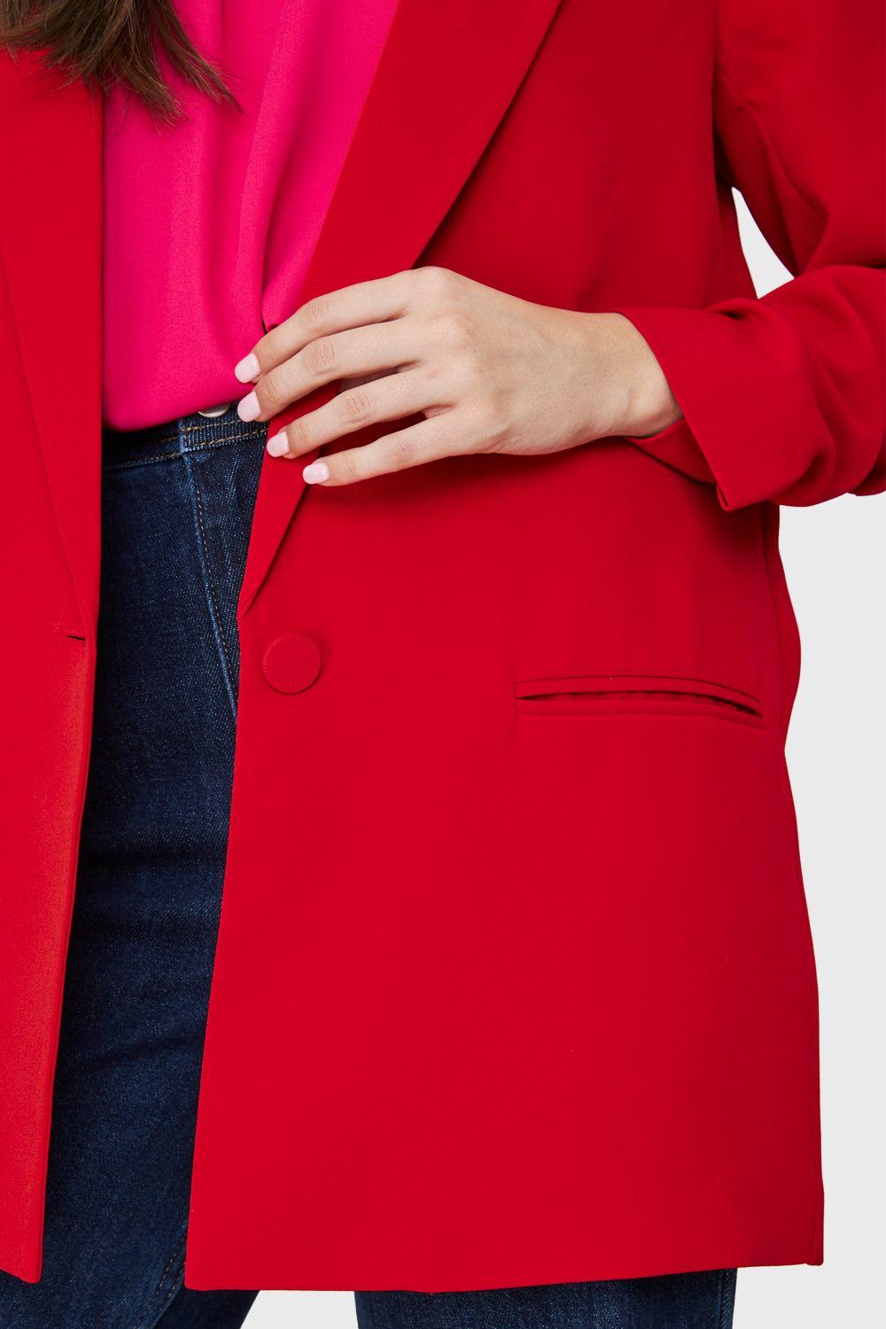 Blazer Largo Manga Drapeada Rojo Nicopoly-5