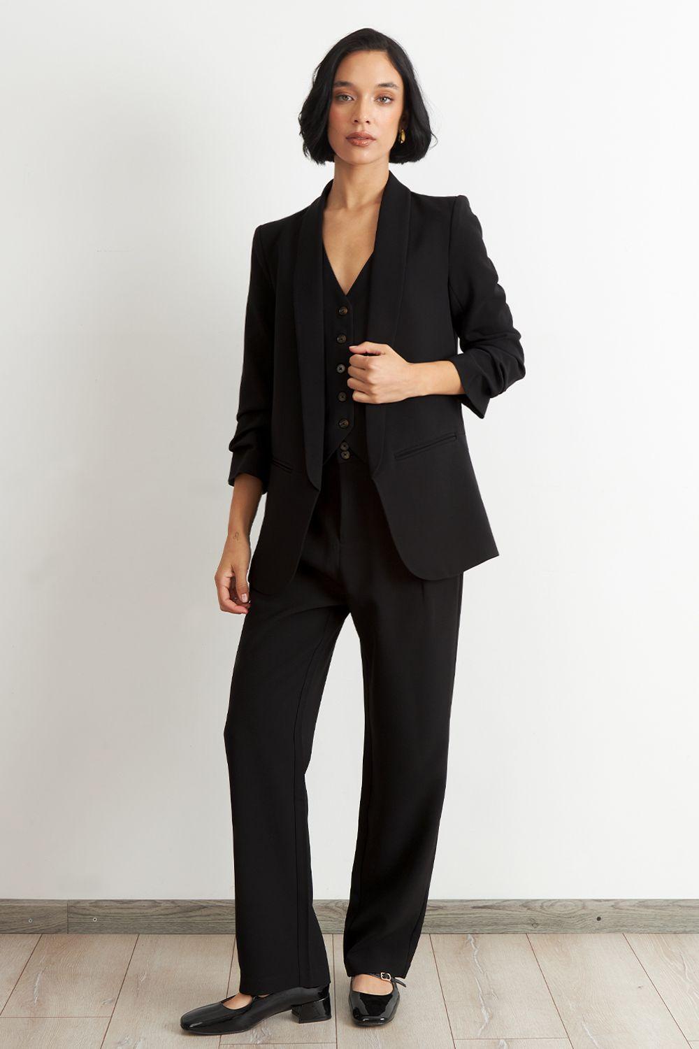 Blazer Manga 3/4 Ajustado con Solapas Negro Nicopoly-1