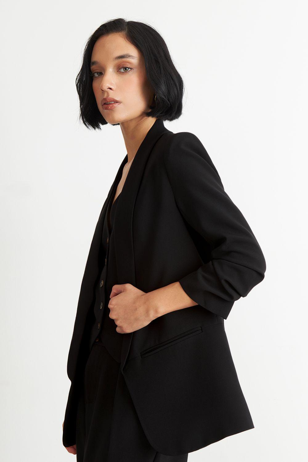 Blazer Manga 3/4 Ajustado con Solapas Negro Nicopoly-2