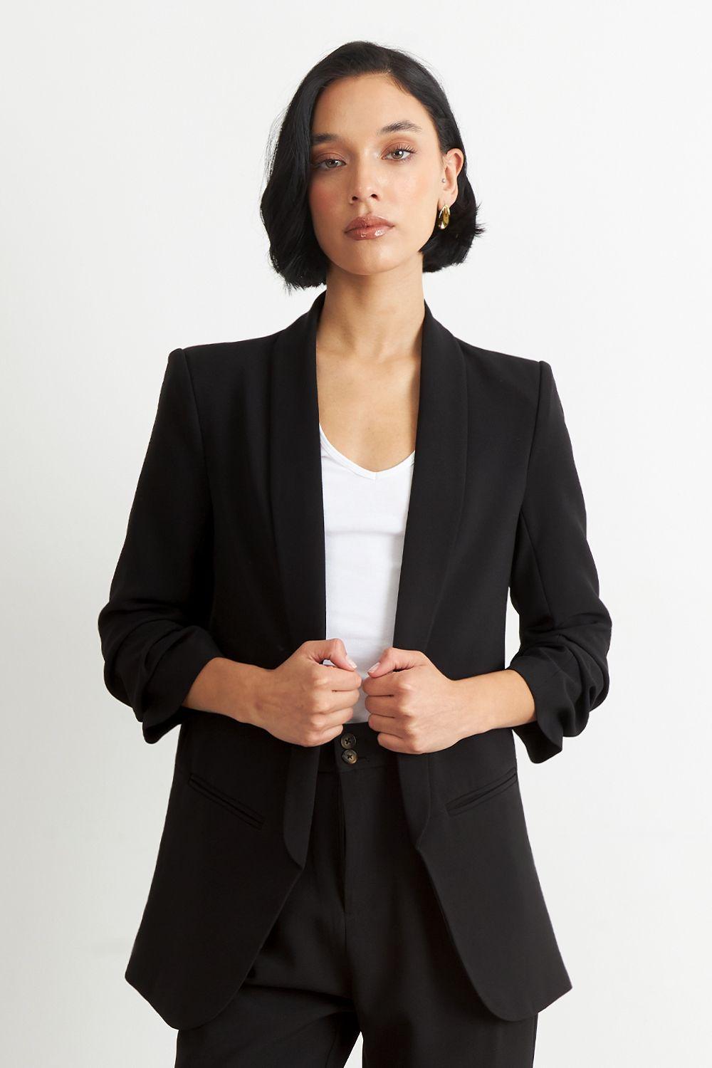 Blazer Manga 3/4 Ajustado con Solapas Negro Nicopoly-5