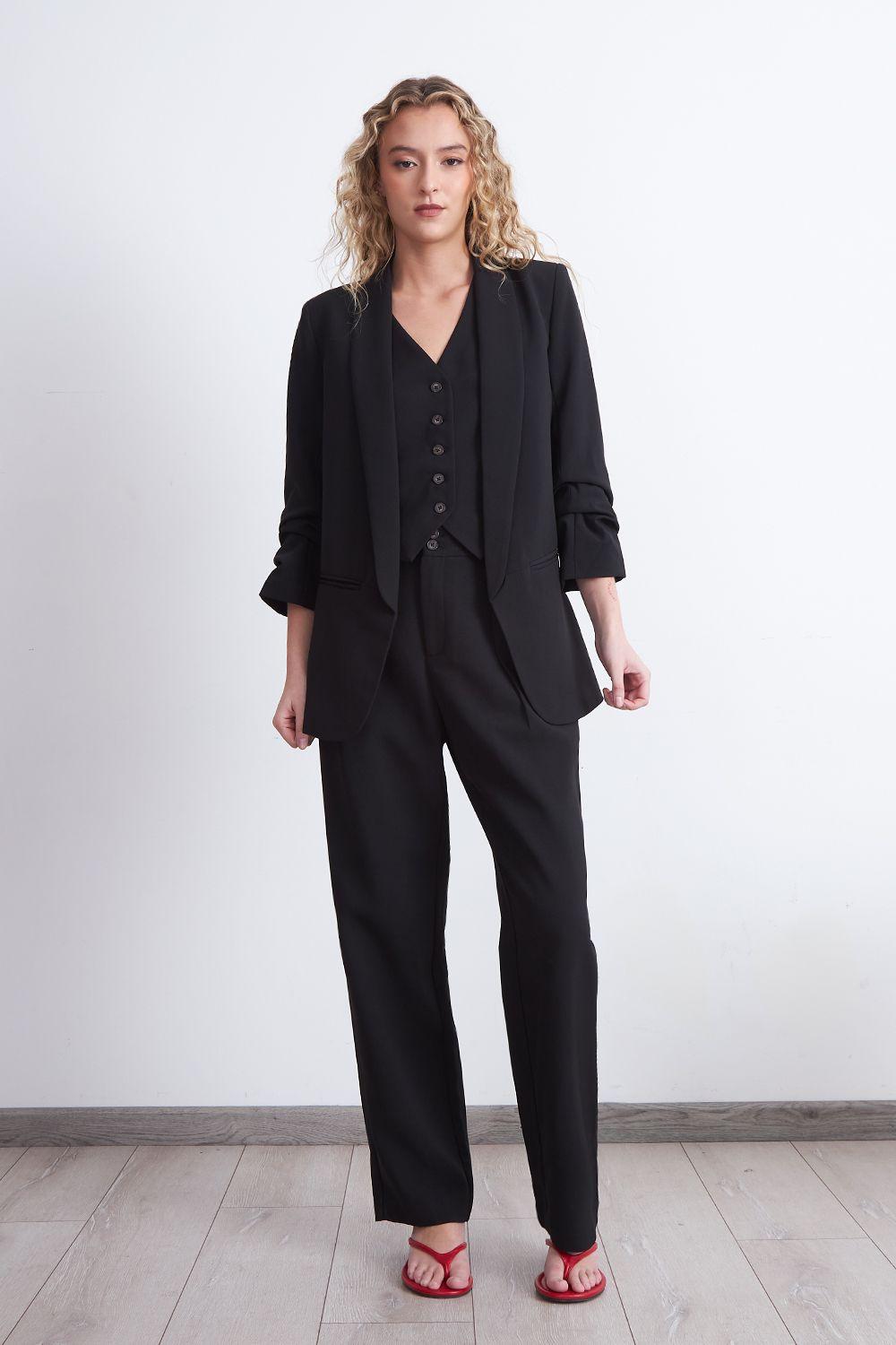 Blazer Manga 3/4 Ajustado con Solapas Negro Nicopoly-1