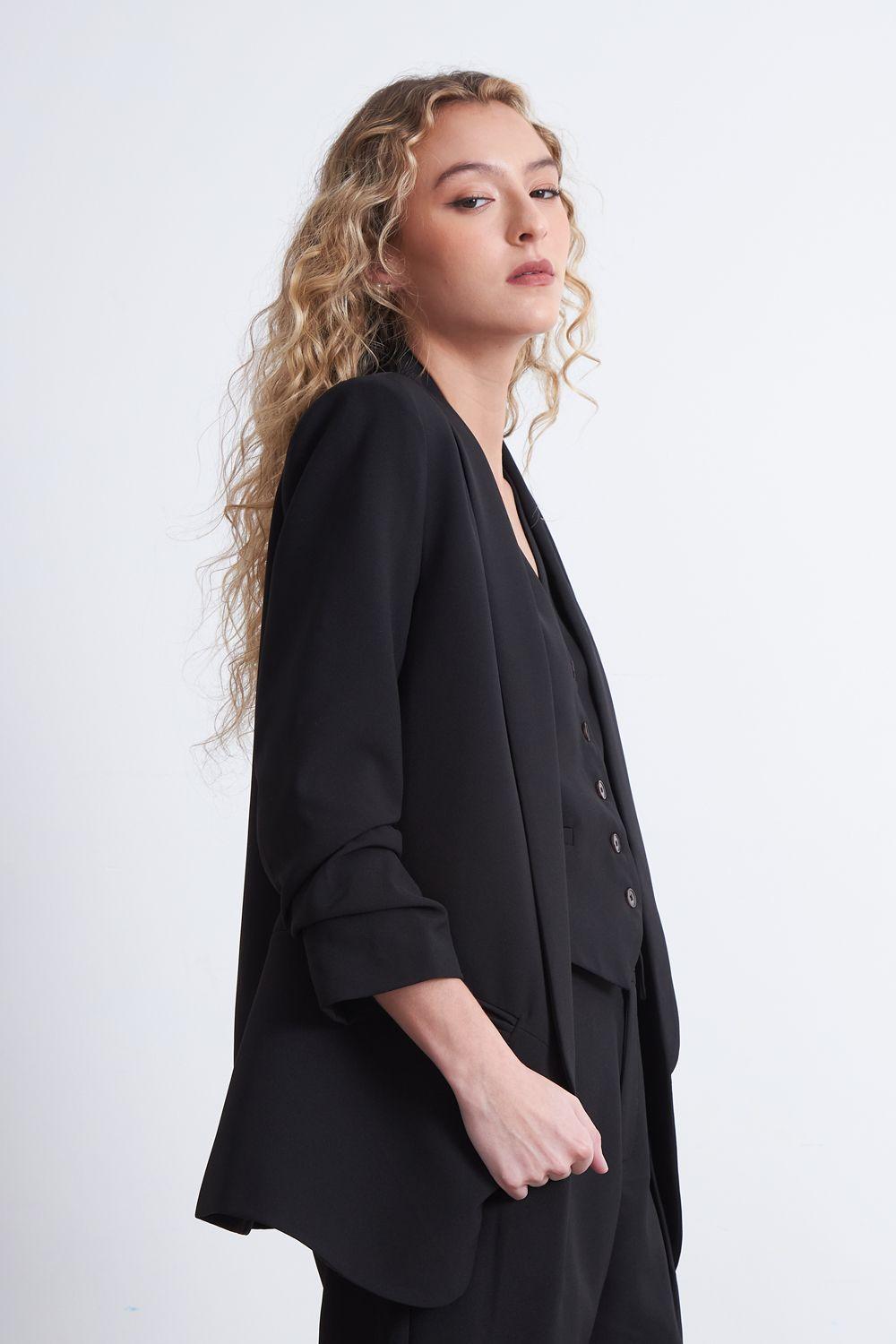 Blazer Manga 3/4 Ajustado con Solapas Negro Nicopoly-2