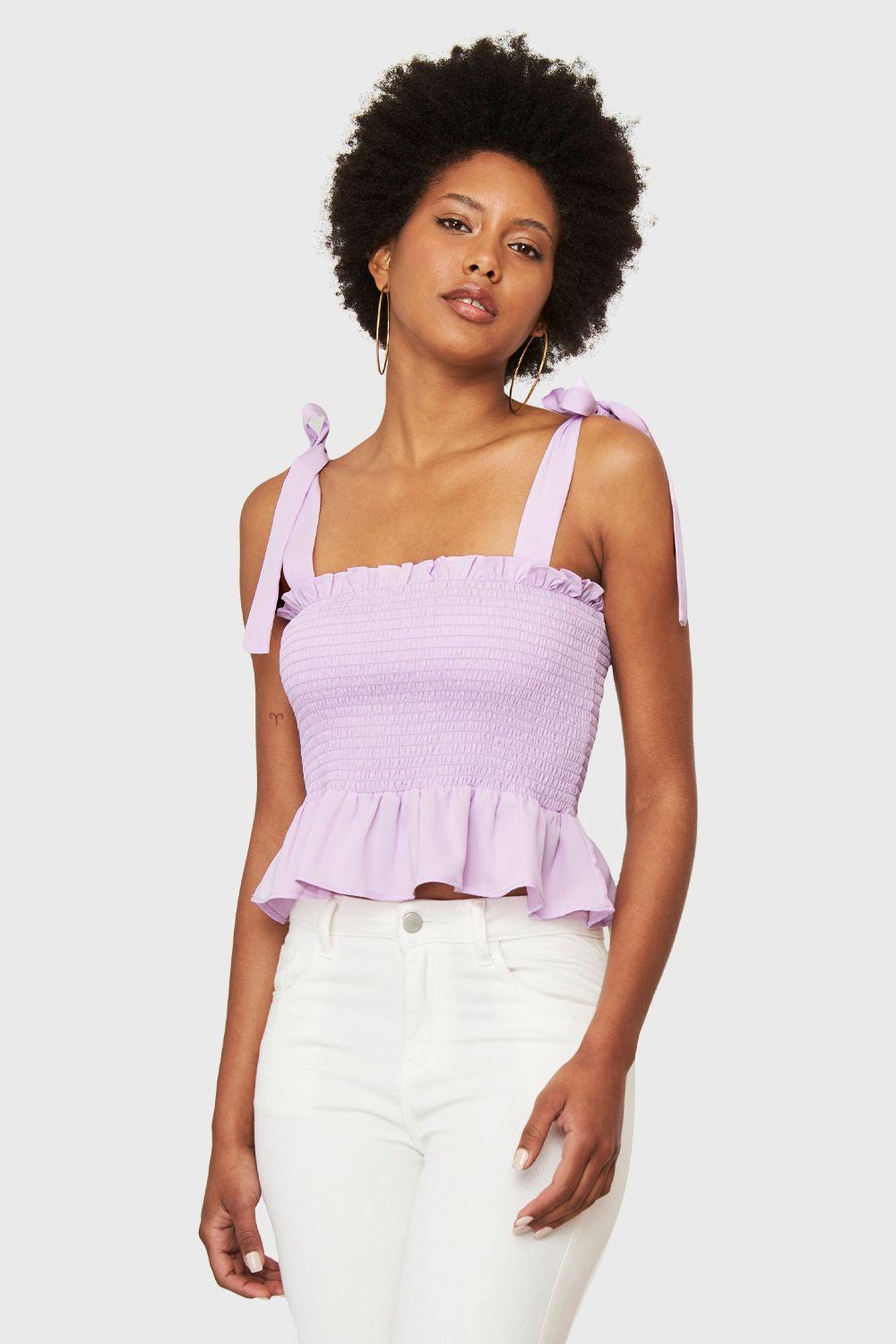 Crop Top Fruncido Lila Nicopoly-4