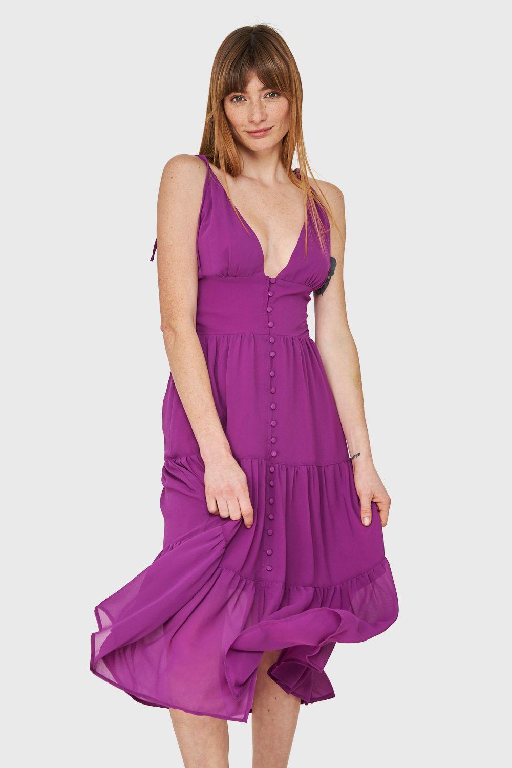 Vestido Faldón Con Volantes Magenta Nicopoly-0