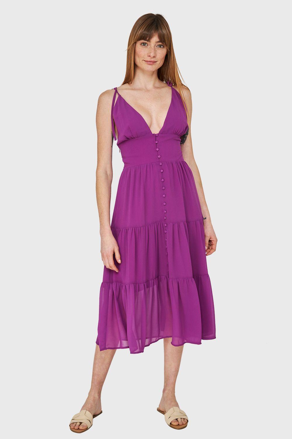Vestido Faldón Con Volantes Magenta Nicopoly-1
