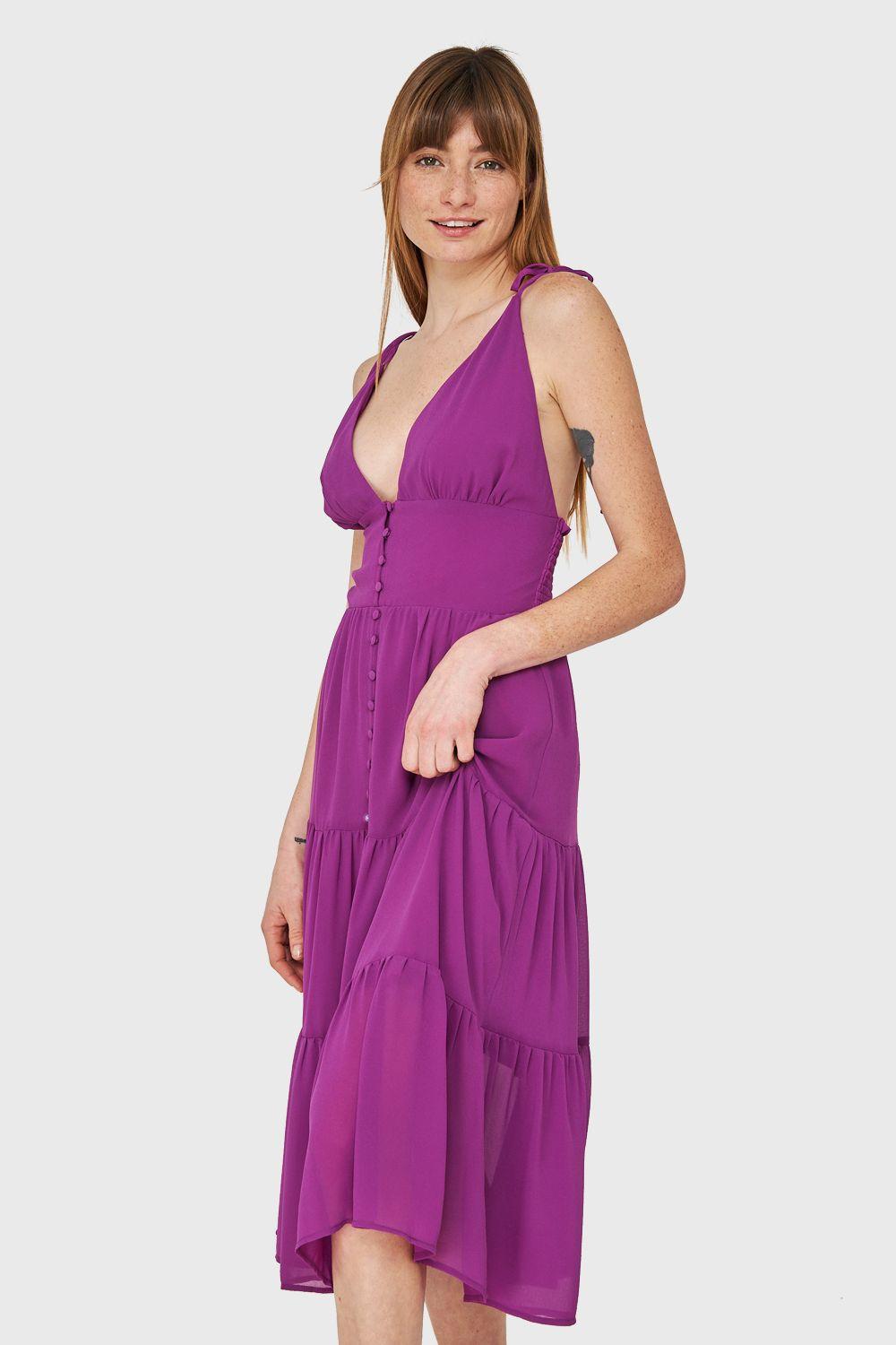 Vestido Faldón Con Volantes Magenta Nicopoly-2