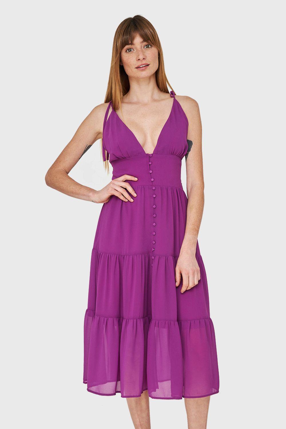 Vestido Faldón Con Volantes Magenta Nicopoly-4