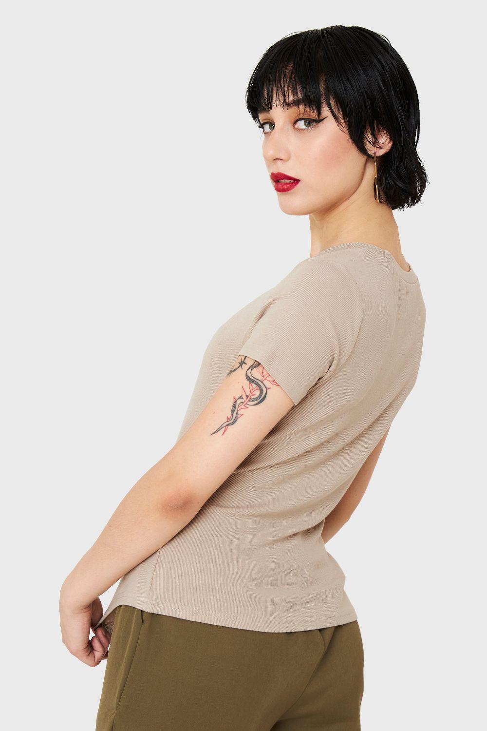 Polera Básica Manga Corta Khaki Nicopoly-3