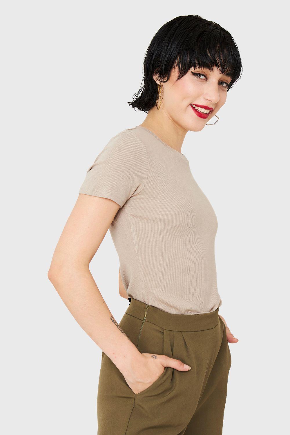 Polera Básica Manga Corta Khaki Nicopoly-2