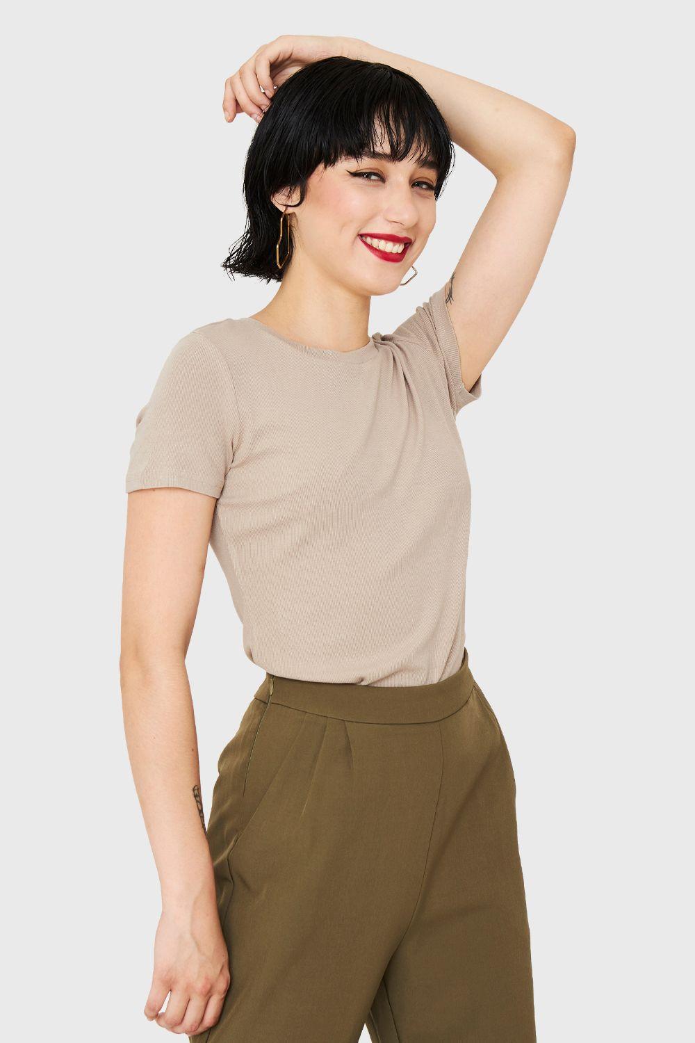 Polera Básica Manga Corta Khaki Nicopoly-4