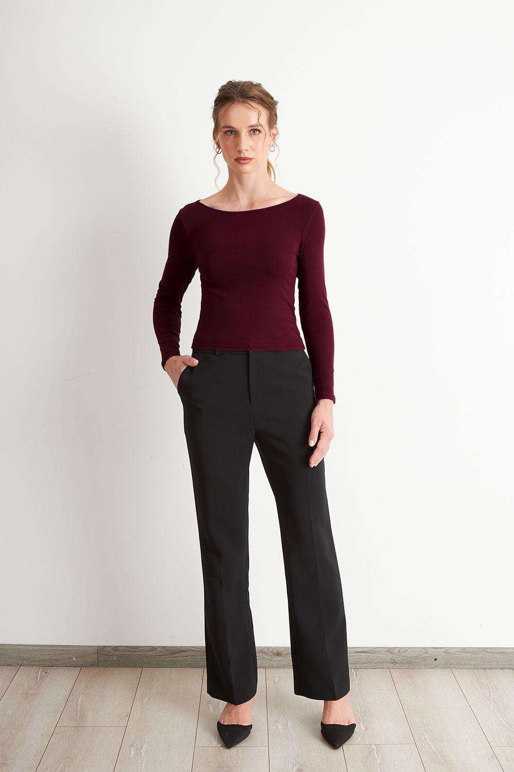 Polera Manga Larga Cuello Bote Burdeo Nicopoly-1