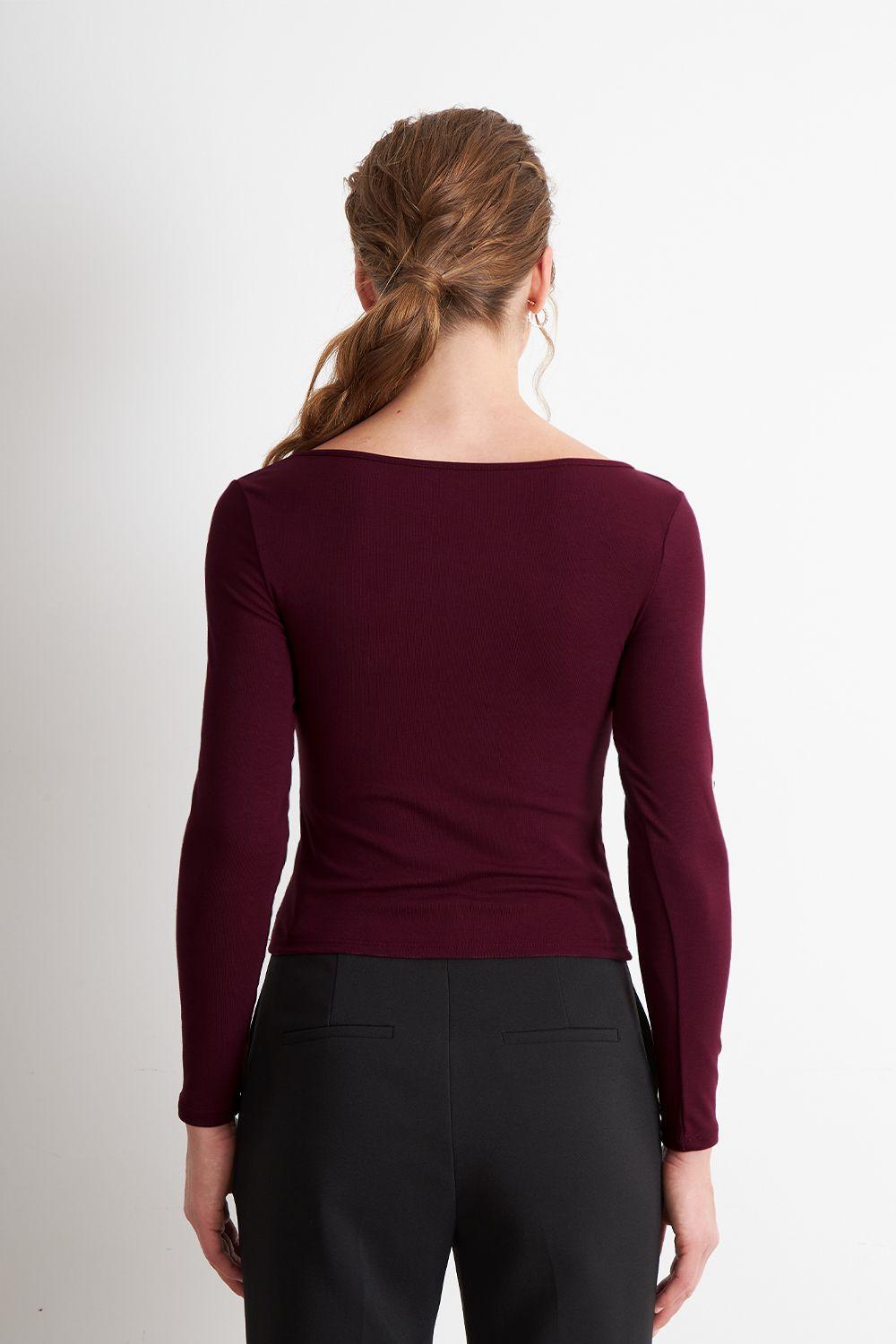 Polera Manga Larga Cuello Bote Burdeo Nicopoly-3