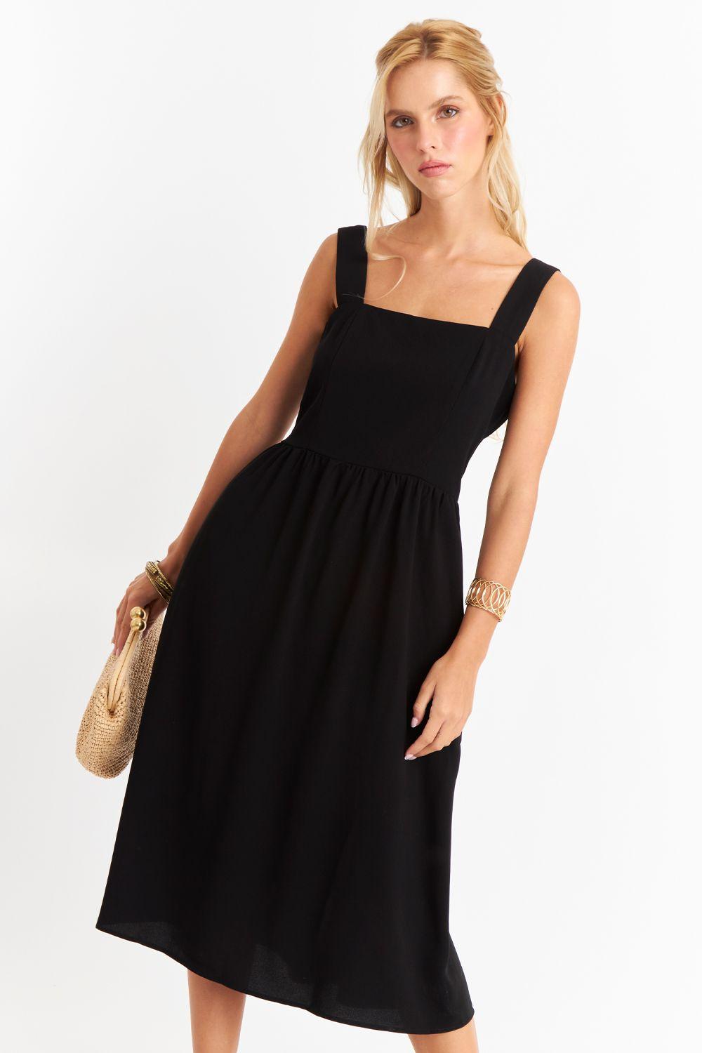 Vestido Escote Cuadrado Negro Nicopoly-0