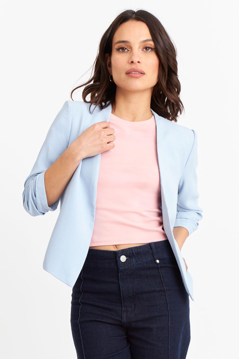 Blazer Cuello Sin Solapa Celeste Nicopoly-0