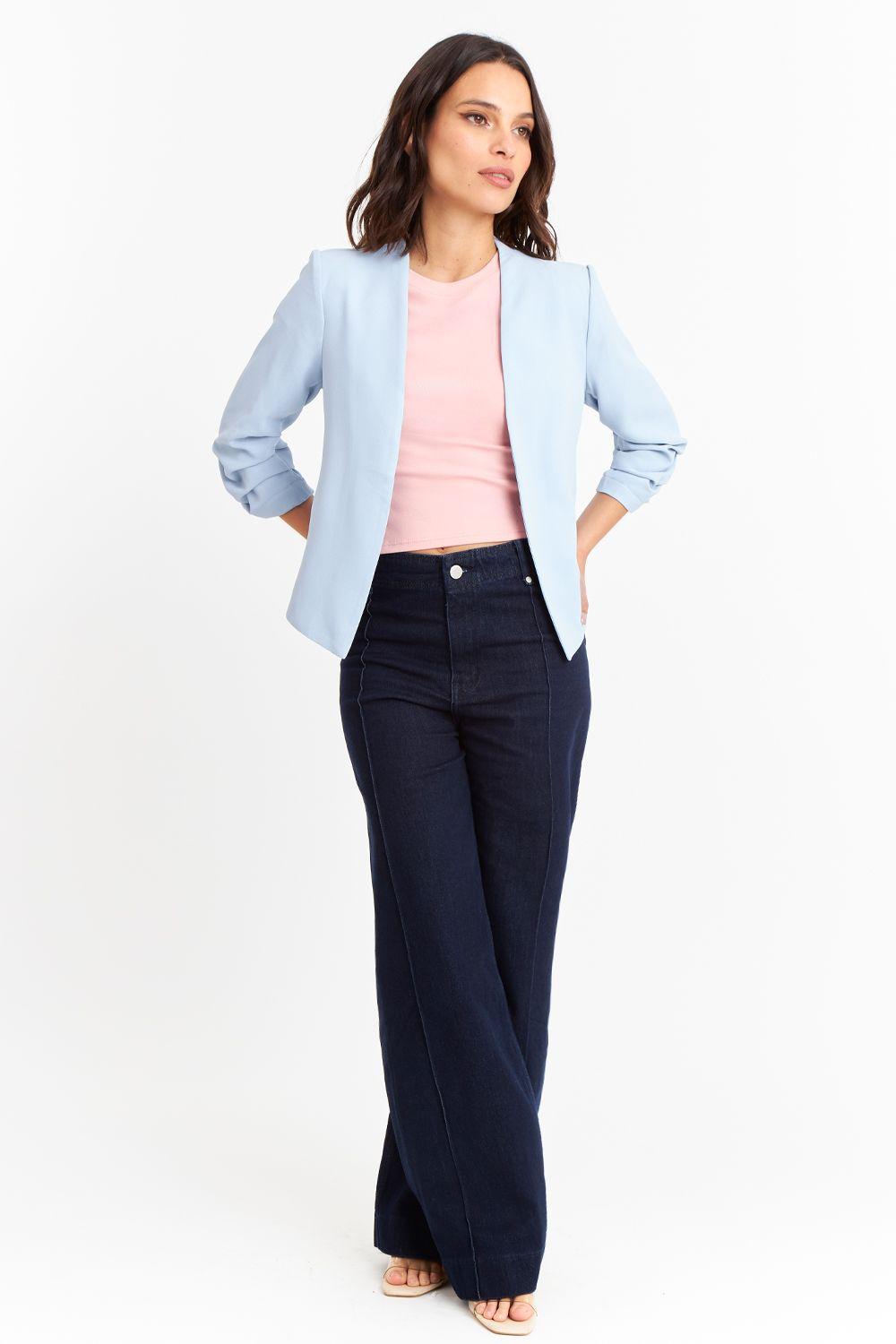 Blazer Cuello Sin Solapa Celeste Nicopoly-1