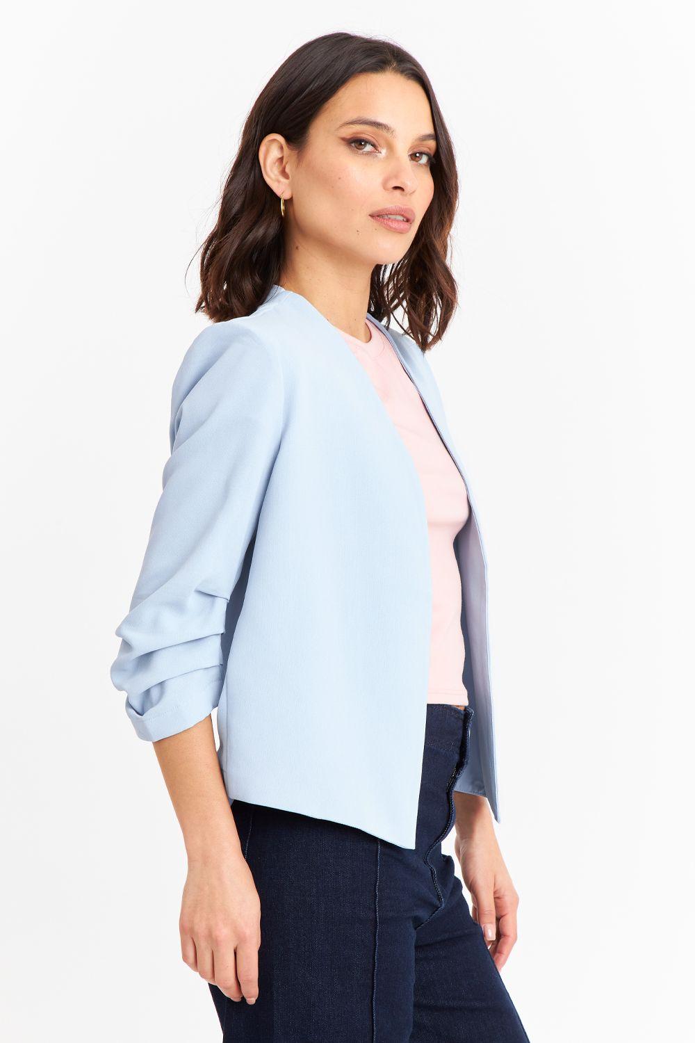 Blazer Cuello Sin Solapa Celeste Nicopoly-2