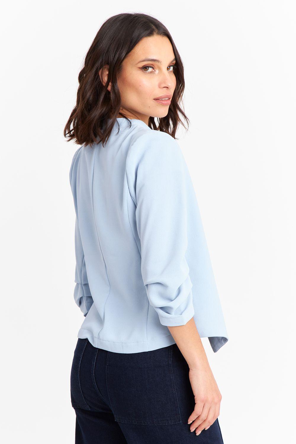 Blazer Cuello Sin Solapa Celeste Nicopoly-3