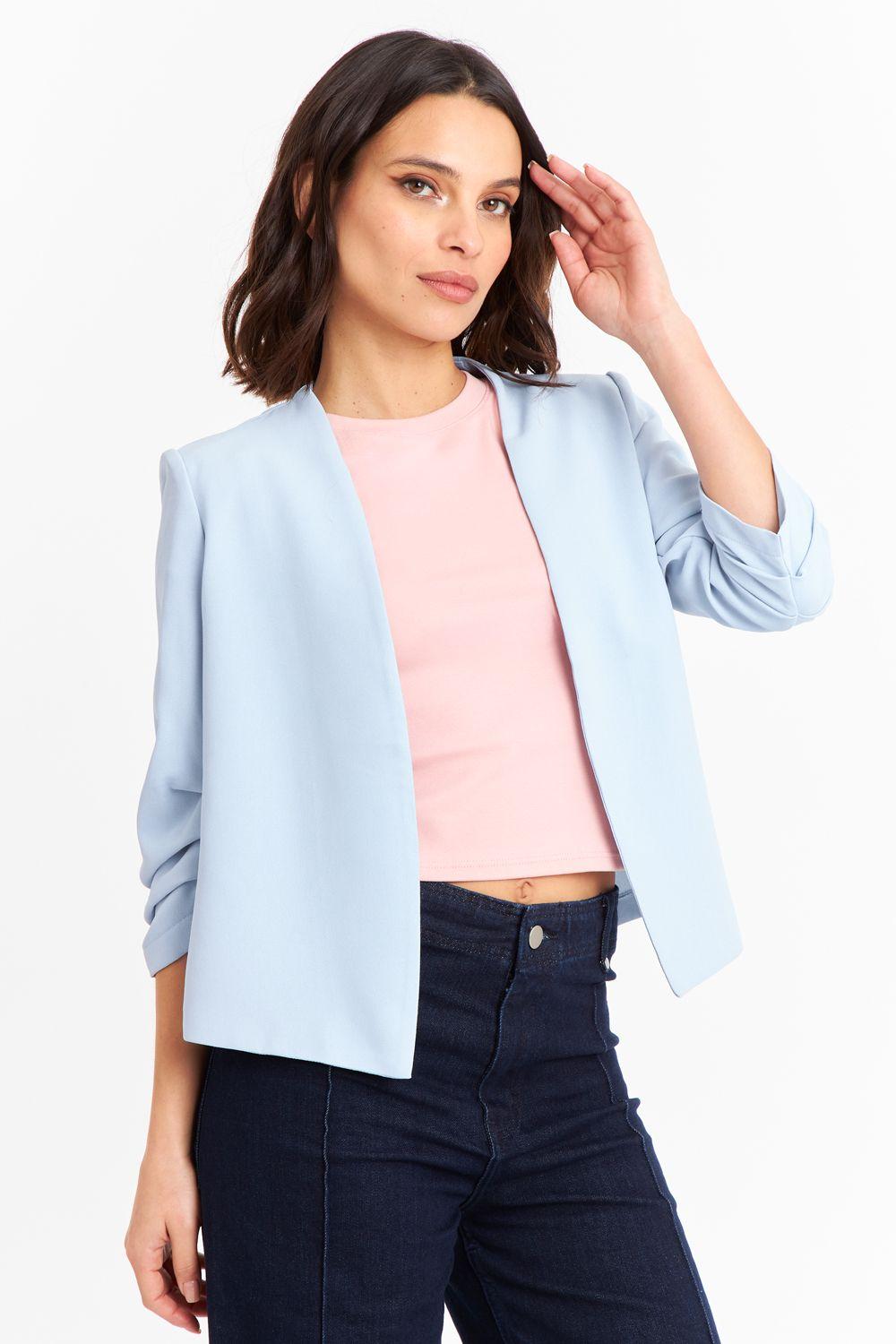 Blazer Cuello Sin Solapa Celeste Nicopoly-4