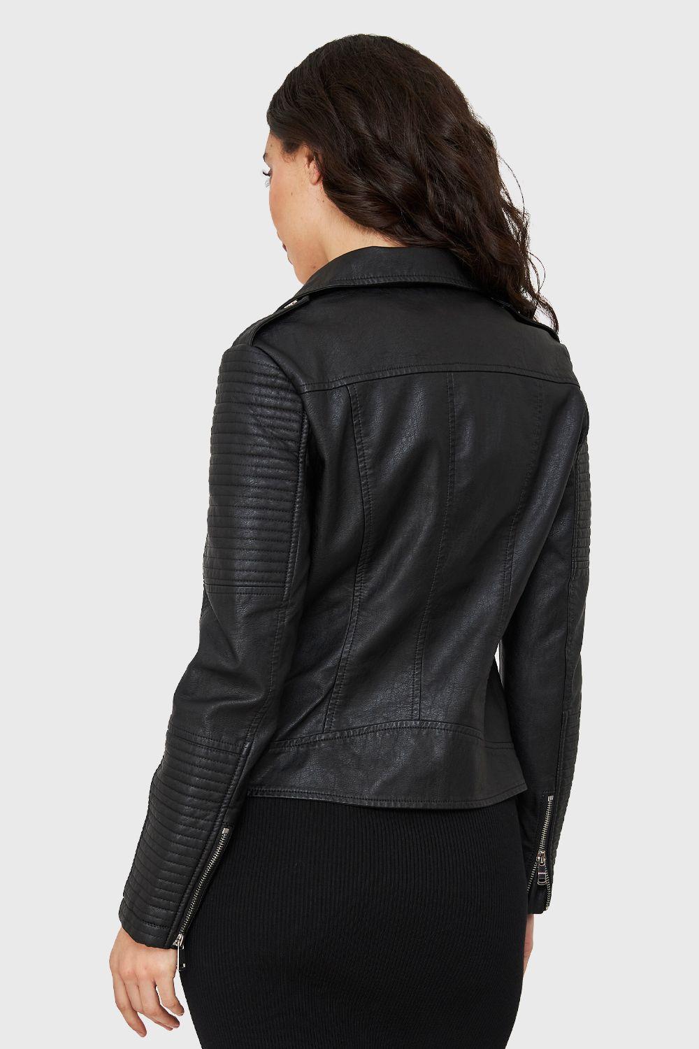 Chaqueta Tipo Biker Ecocuero Negro Nicopoly-3