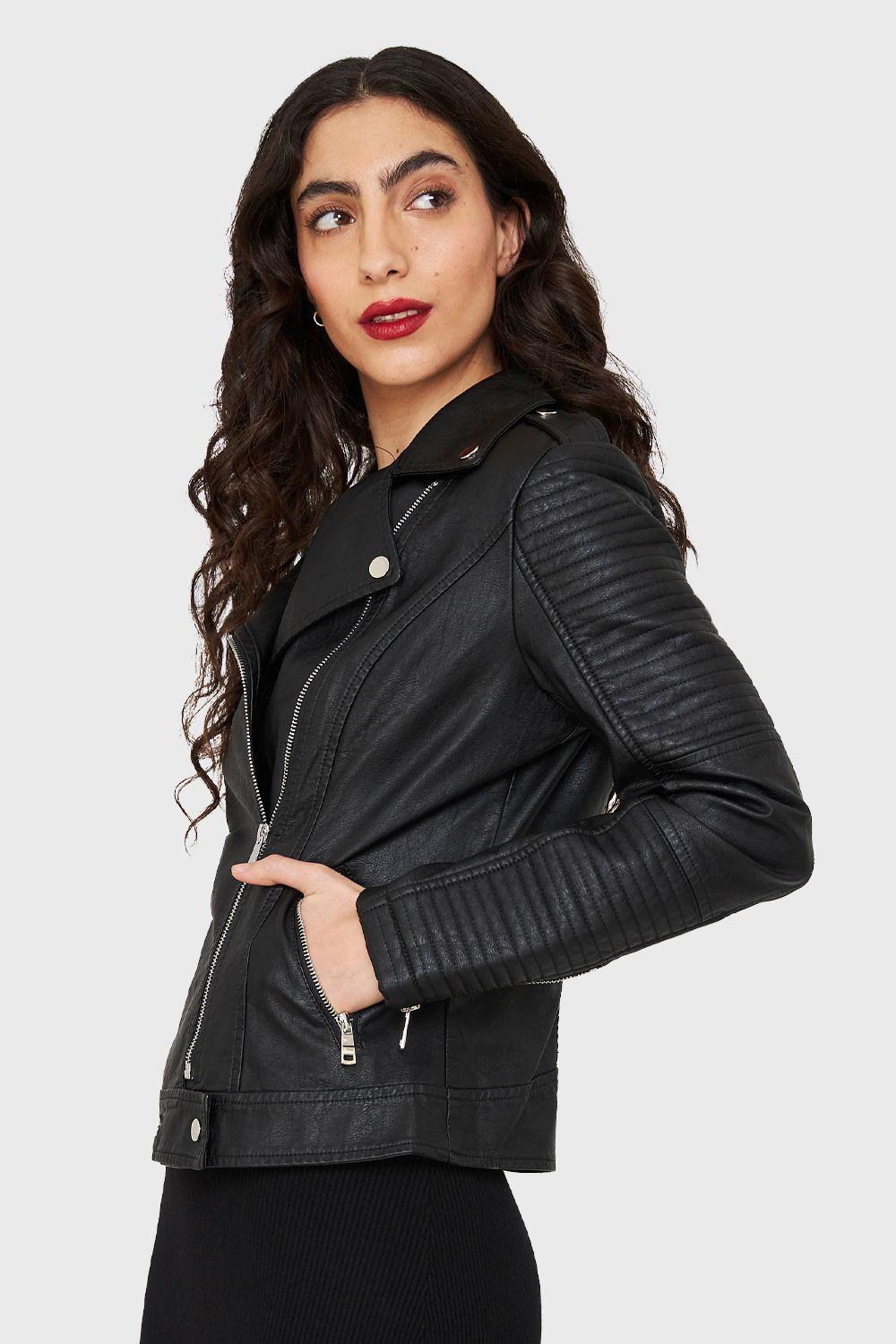 Chaqueta Tipo Biker Ecocuero Negro Nicopoly-2