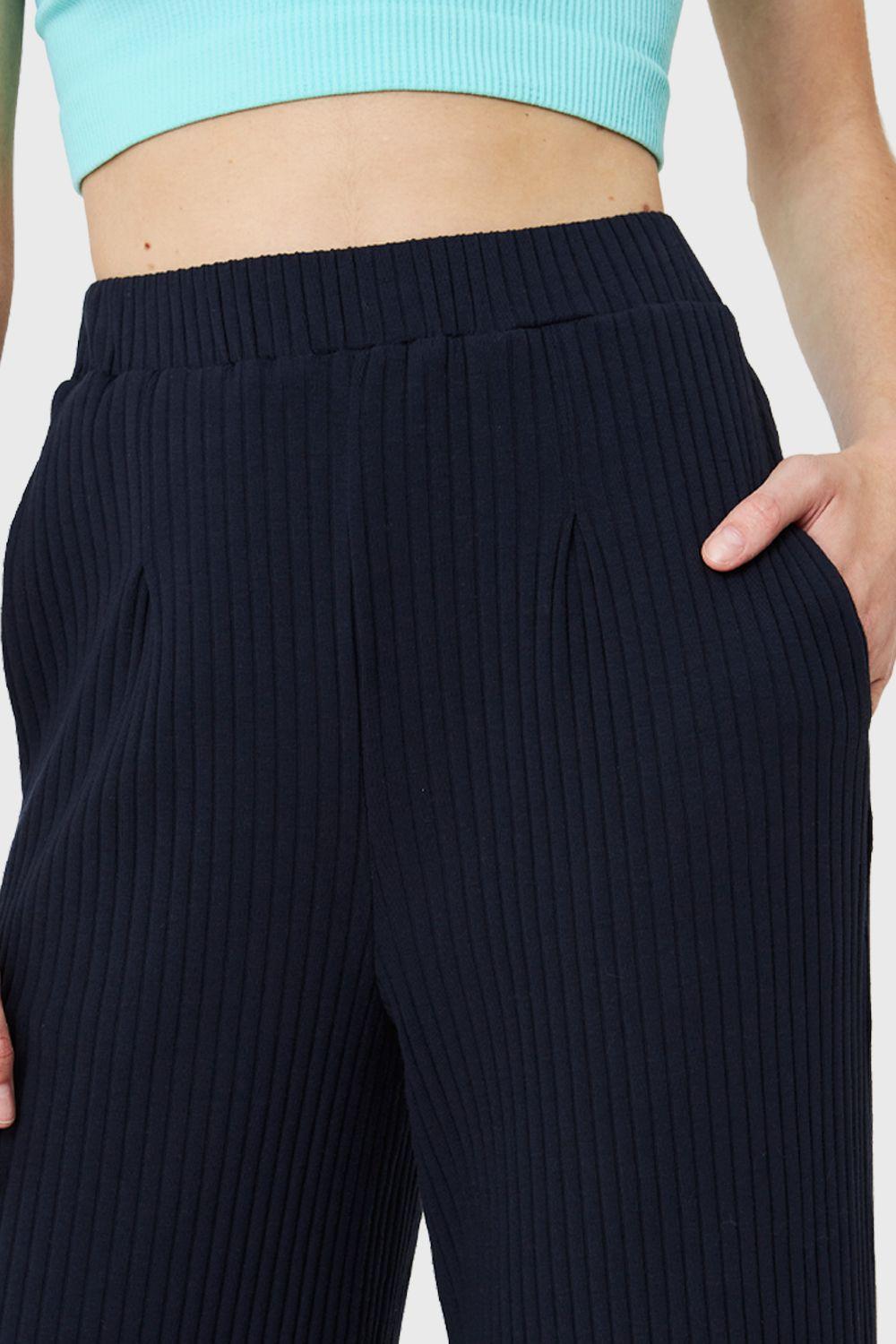 Pantalón Palazzo Acanalado Azul Marino Nicopoly-5