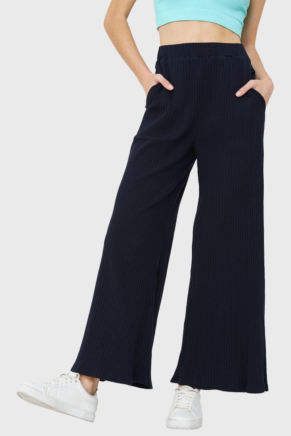 Pantalón Palazzo Acanalado Azul Marino Nicopoly-0