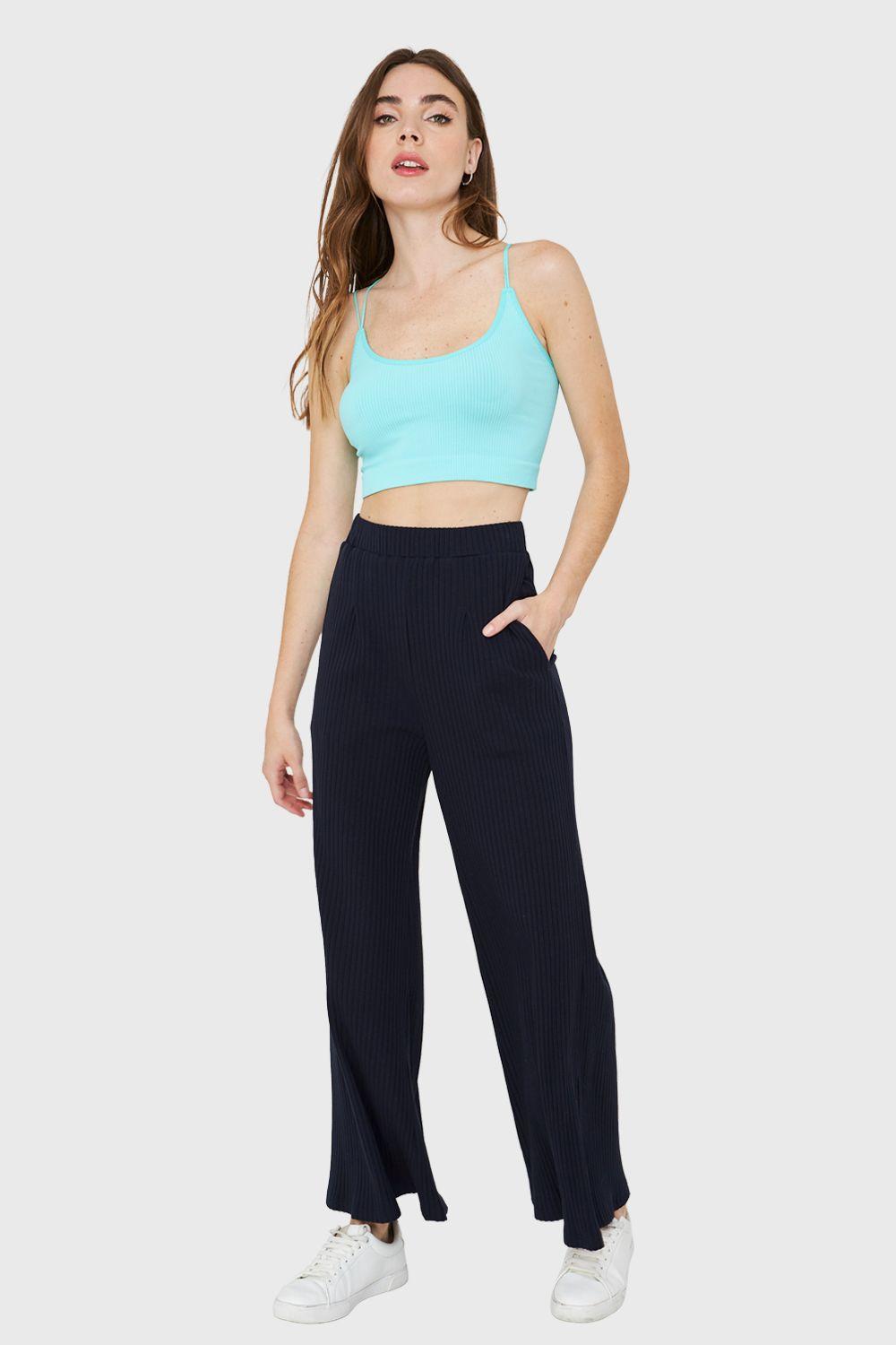 Pantalón Palazzo Acanalado Azul Marino Nicopoly-1