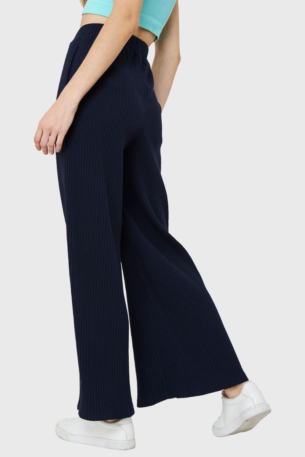 Pantalón Palazzo Acanalado Azul Marino Nicopoly-3