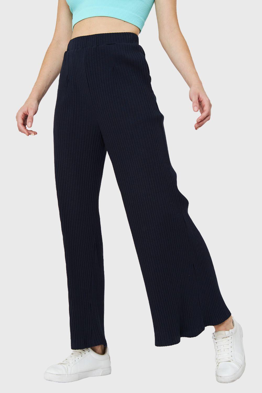Pantalón Palazzo Acanalado Azul Marino Nicopoly-4