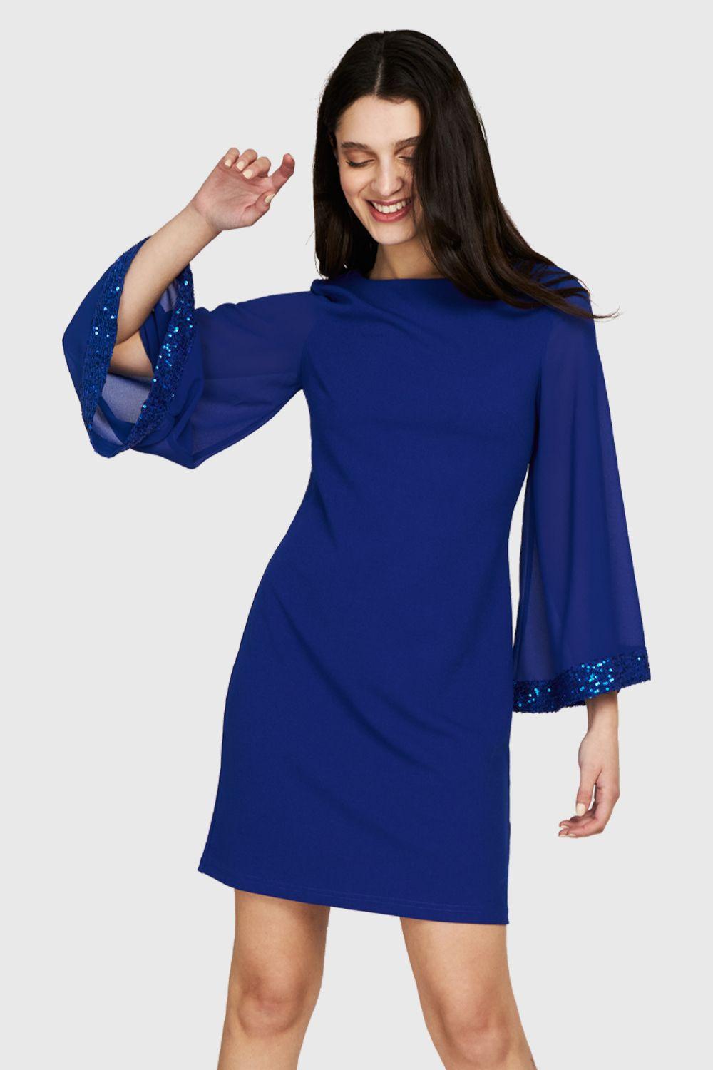 Vestido Manga Lentejuela Azul Eléctrico Nicopoly-0