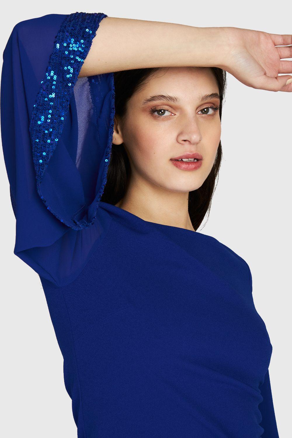 Vestido Manga Lentejuela Azul Eléctrico Nicopoly-4