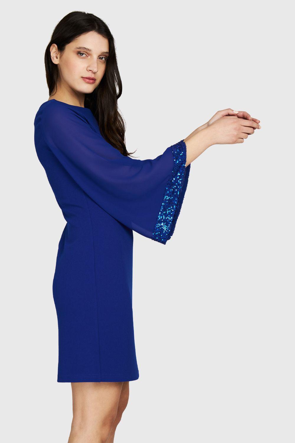 Vestido Manga Lentejuela Azul Eléctrico Nicopoly-2