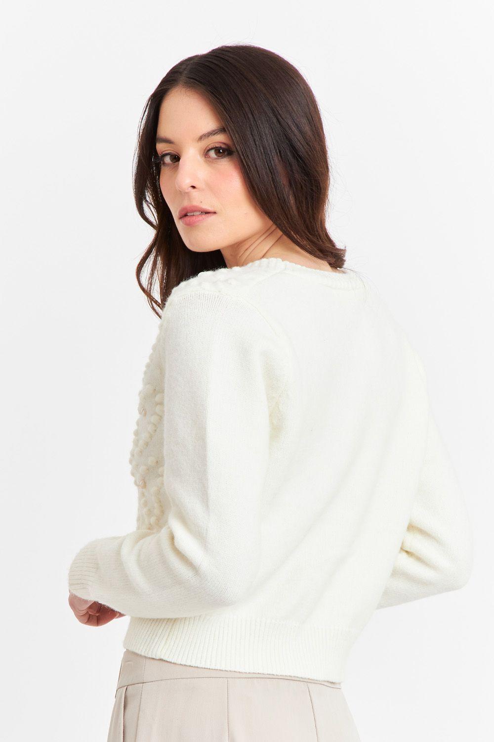 Cárdigan Crop Perlas Blanco Invierno Nicopoly-3