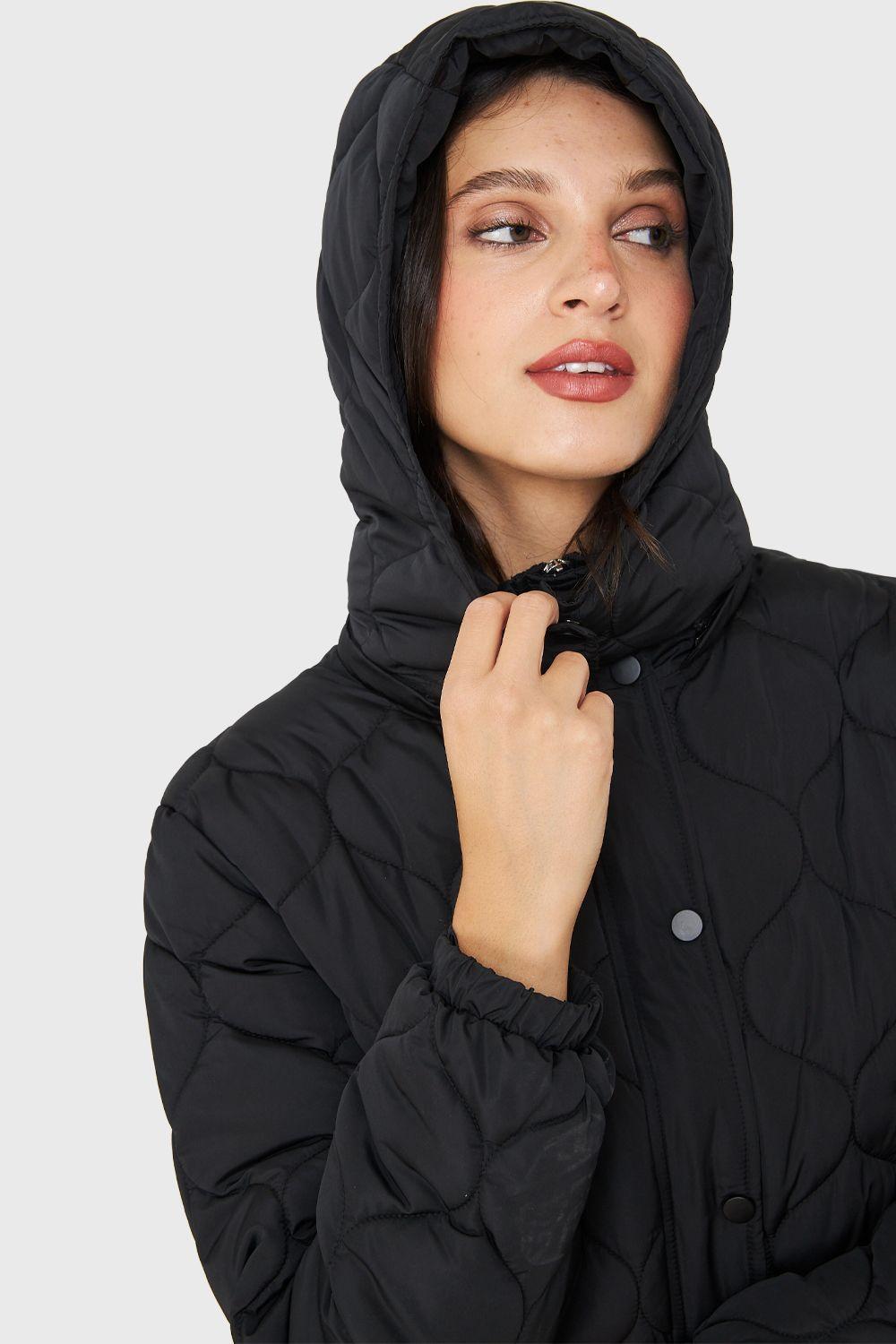 Parka Corta Quilt Con Gorro Negro Nicopoly-5