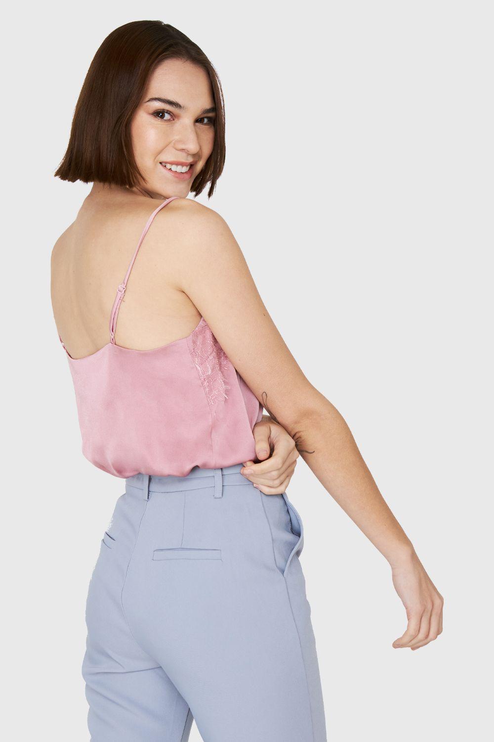 Top Tipo Satín Encaje Rosa Nicopoly-3