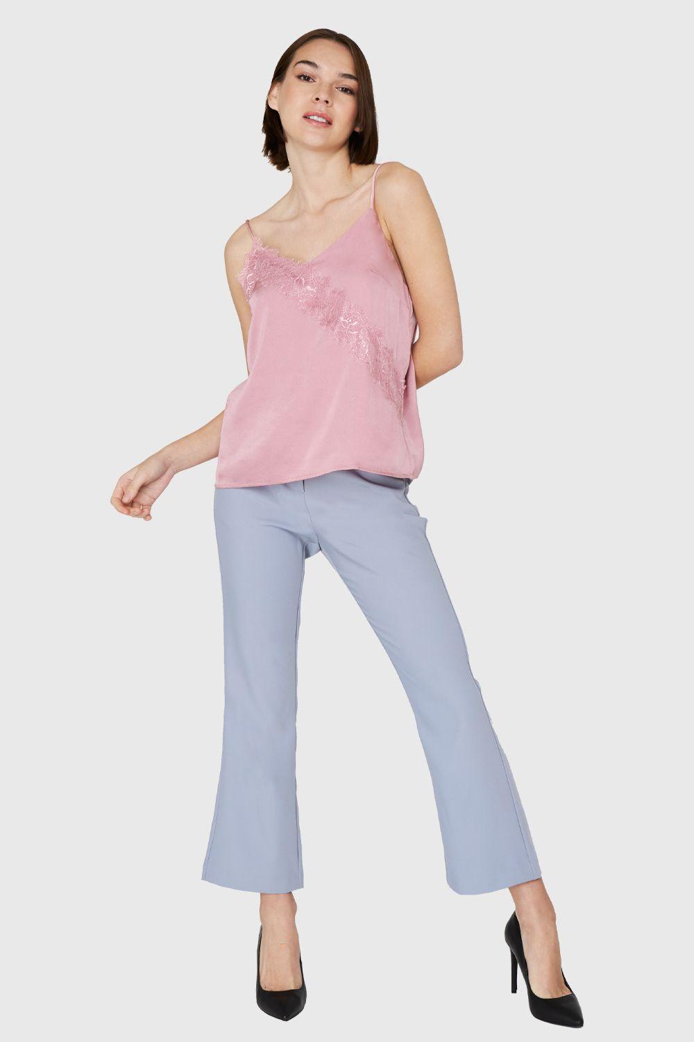 Top Tipo Satín Encaje Rosa Nicopoly-1