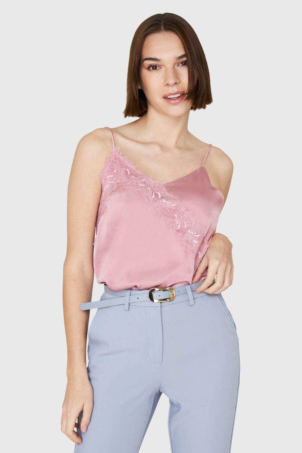 Top Tipo Satín Encaje Rosa Nicopoly-0