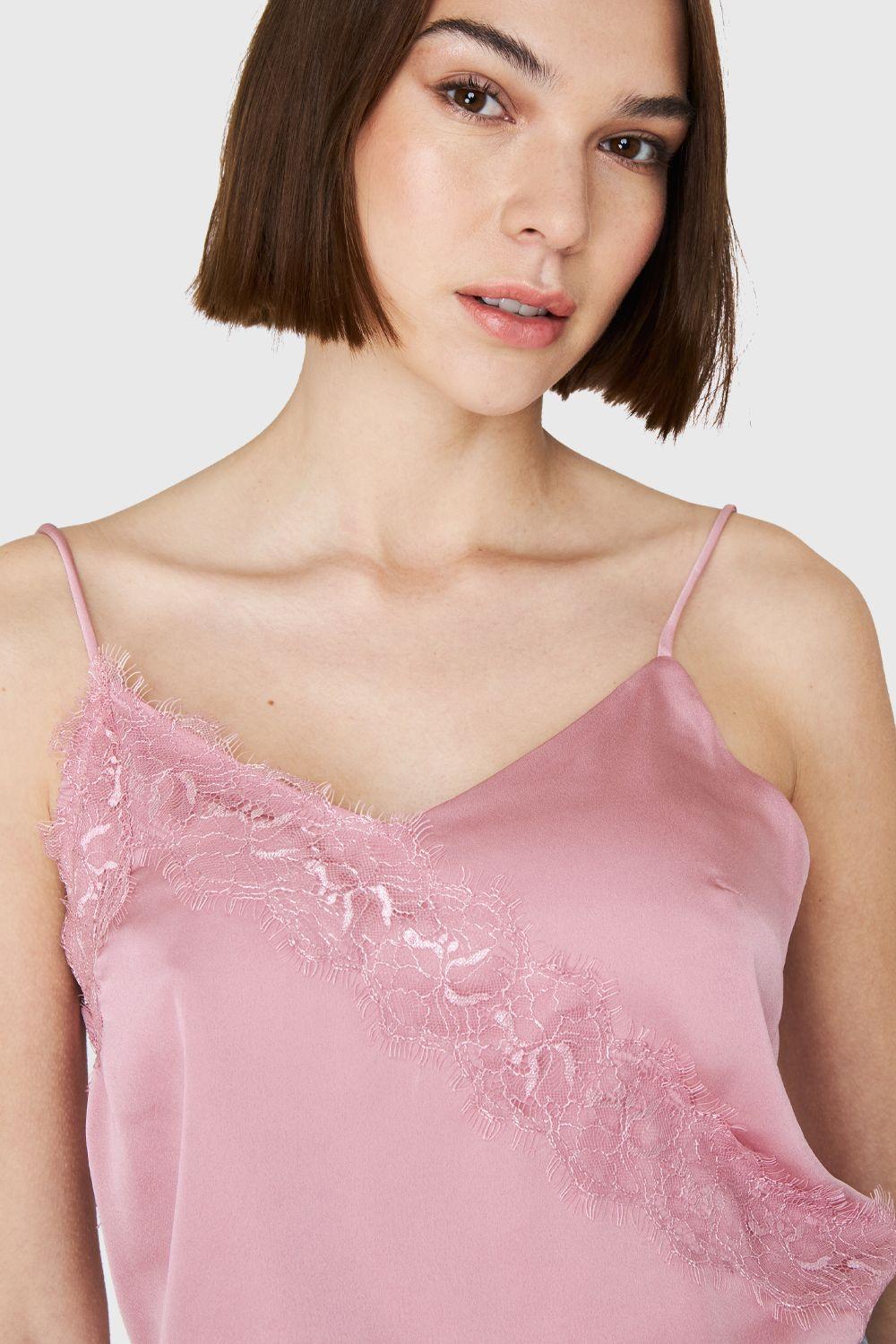Top Tipo Satín Encaje Rosa Nicopoly-5