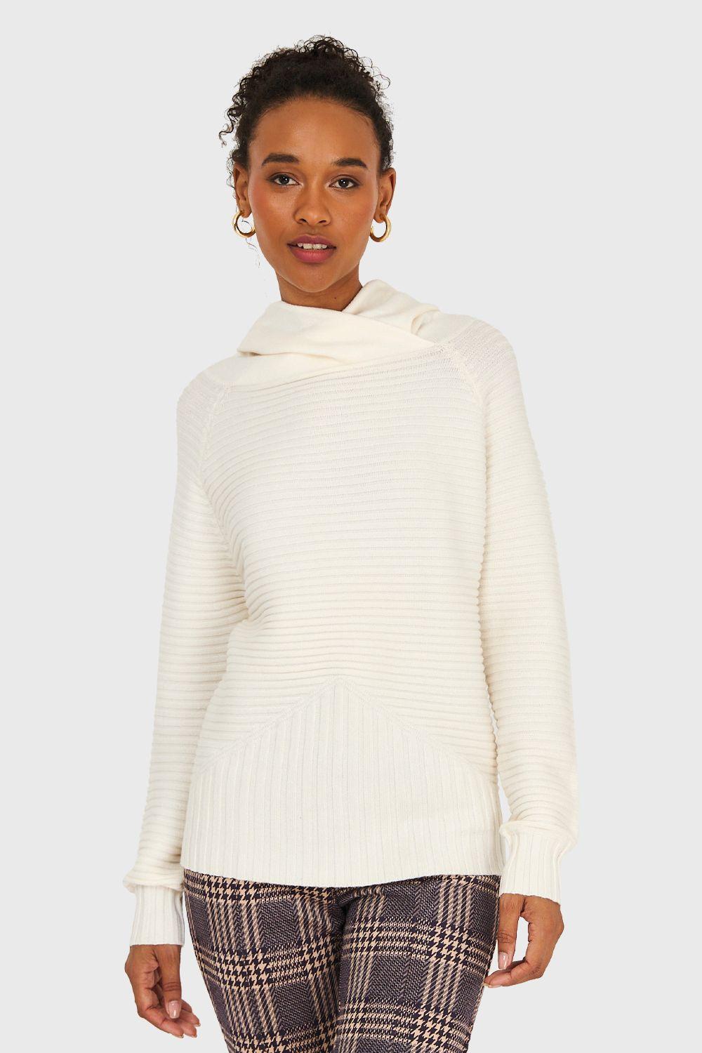 Sweater Canalé Cuello Tortuga Blanco Invierno Nicopoly-4