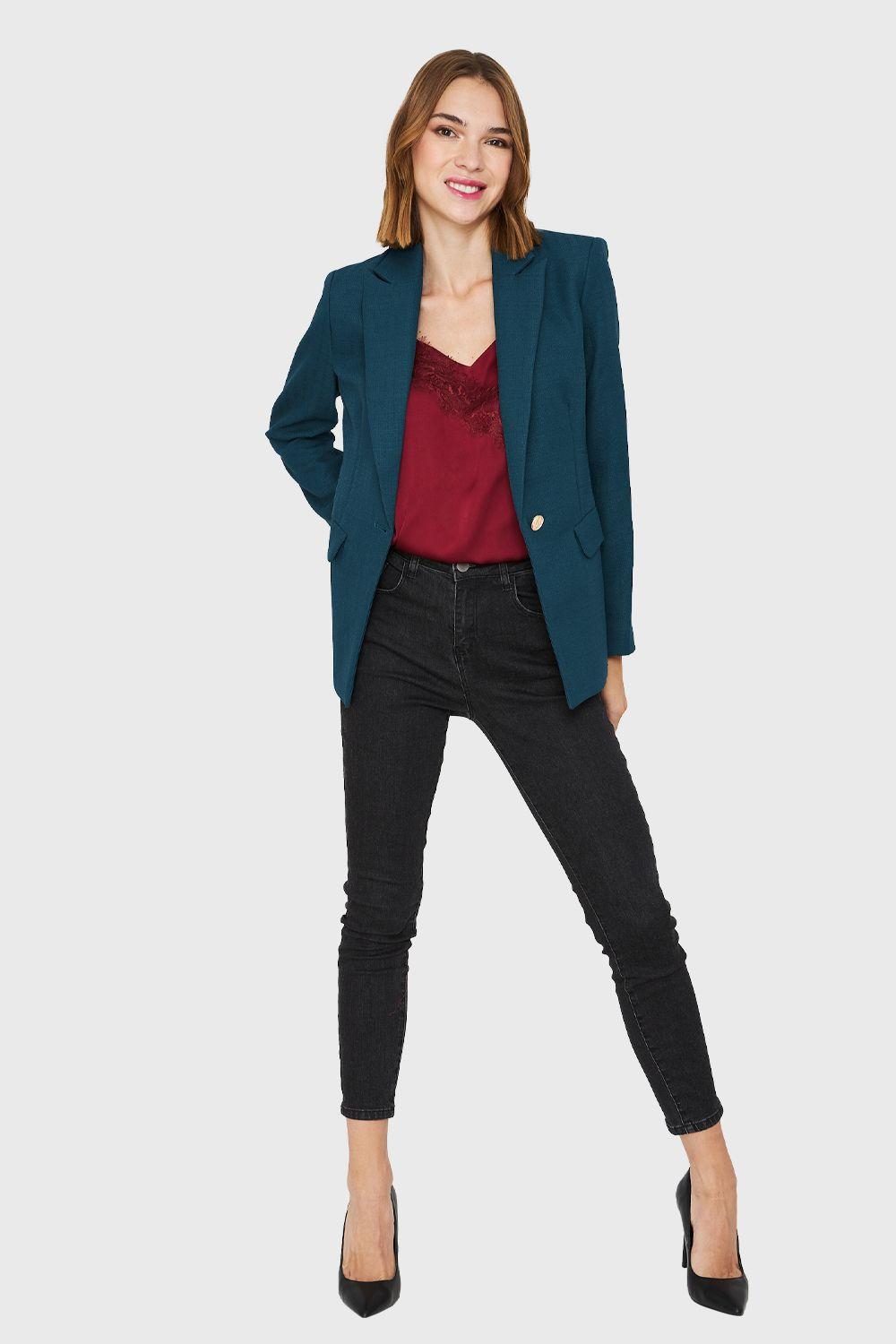 Blazer Botones Dorados Verde Petróleo Nicopoly-1