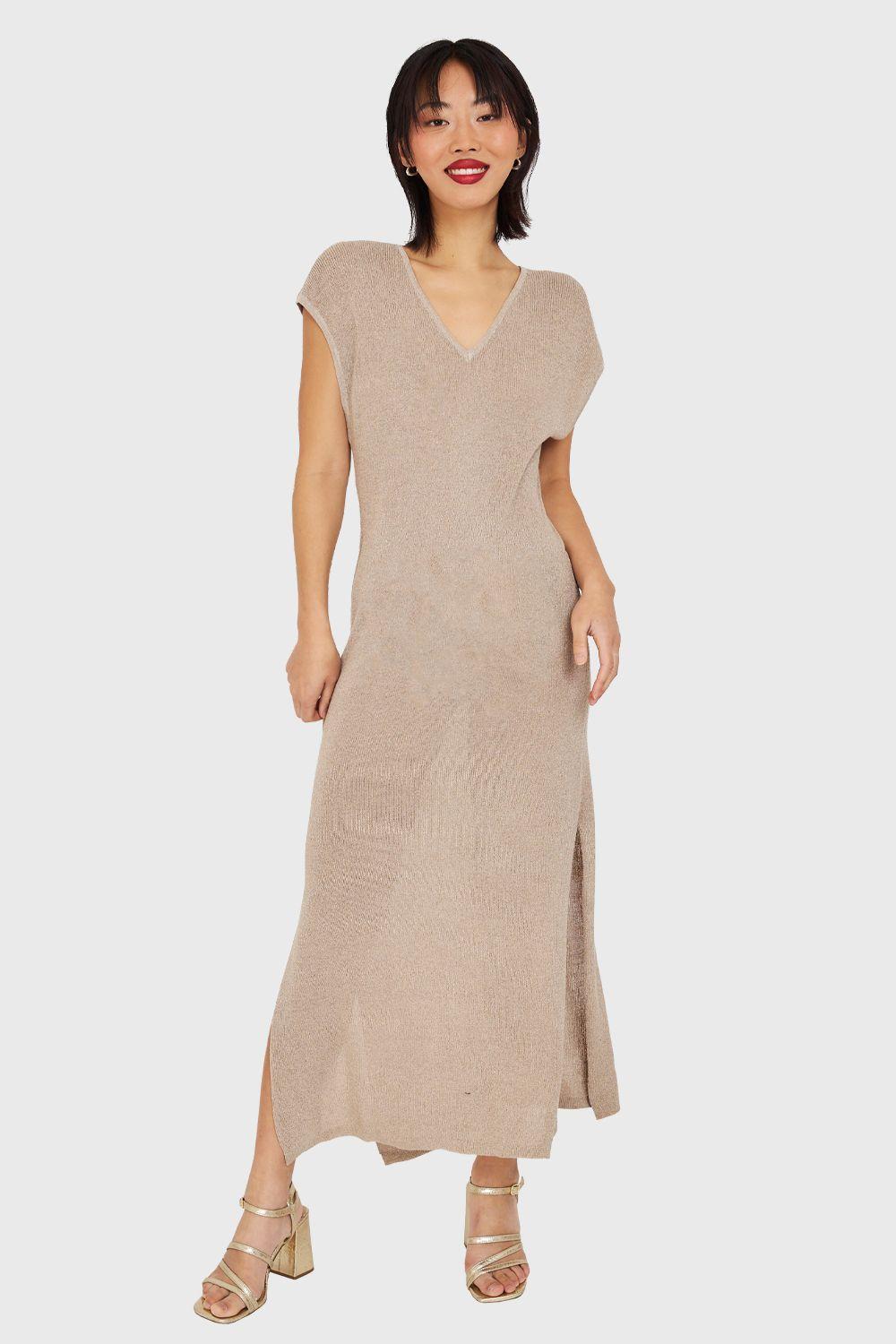 Vestido Holgado Con Brillos Khaki Nicopoly-1