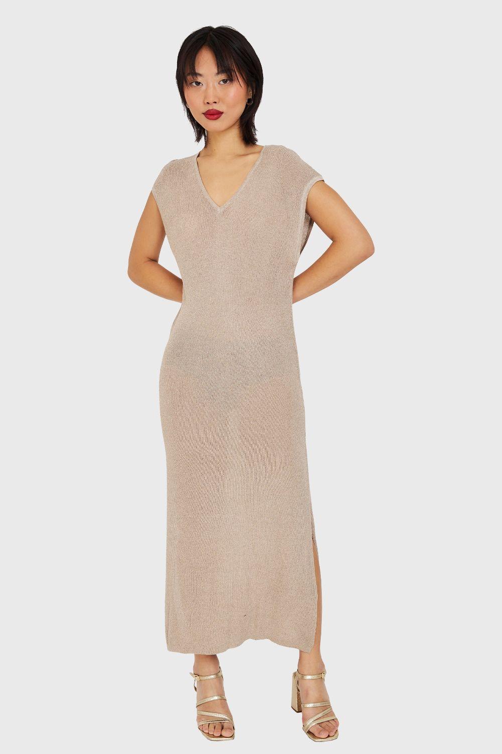 Vestido Holgado Con Brillos Khaki Nicopoly-4