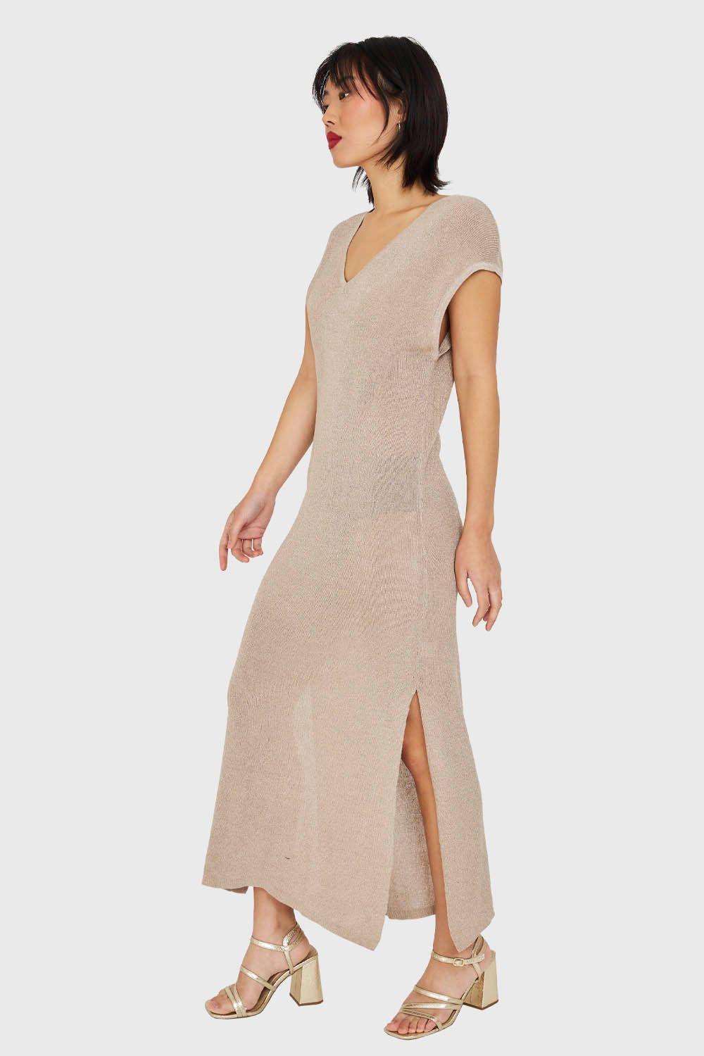 Vestido Holgado Con Brillos Khaki Nicopoly-2