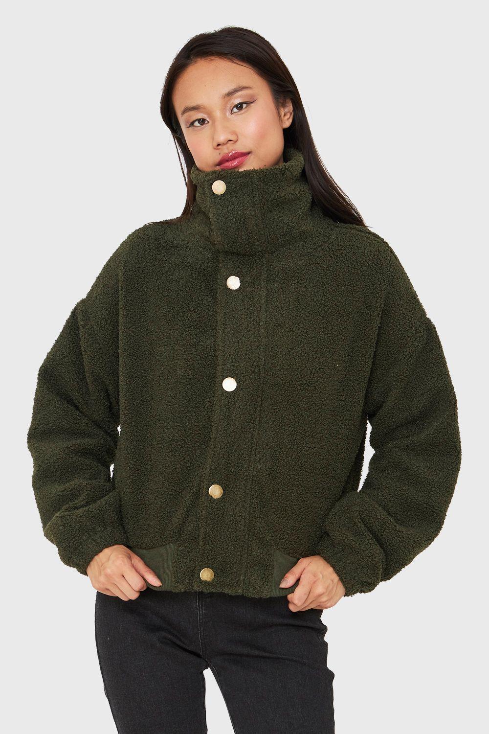 Chaqueta Teddy Cierre Y Broches Oliva Nicopoly-4