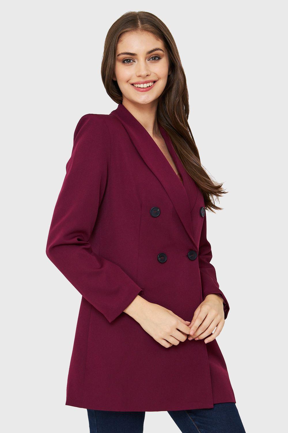 Blazer Largo Cuatro Botones Burdeo Nicopoly-2