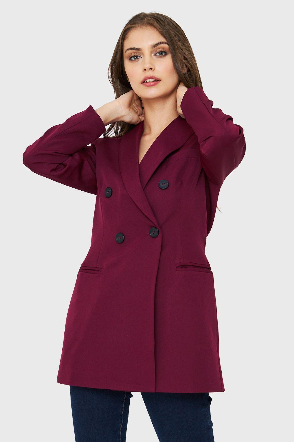 Blazer Largo Cuatro Botones Burdeo Nicopoly-4