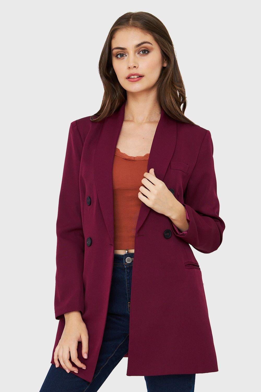 Blazer Largo Cuatro Botones Burdeo Nicopoly-0