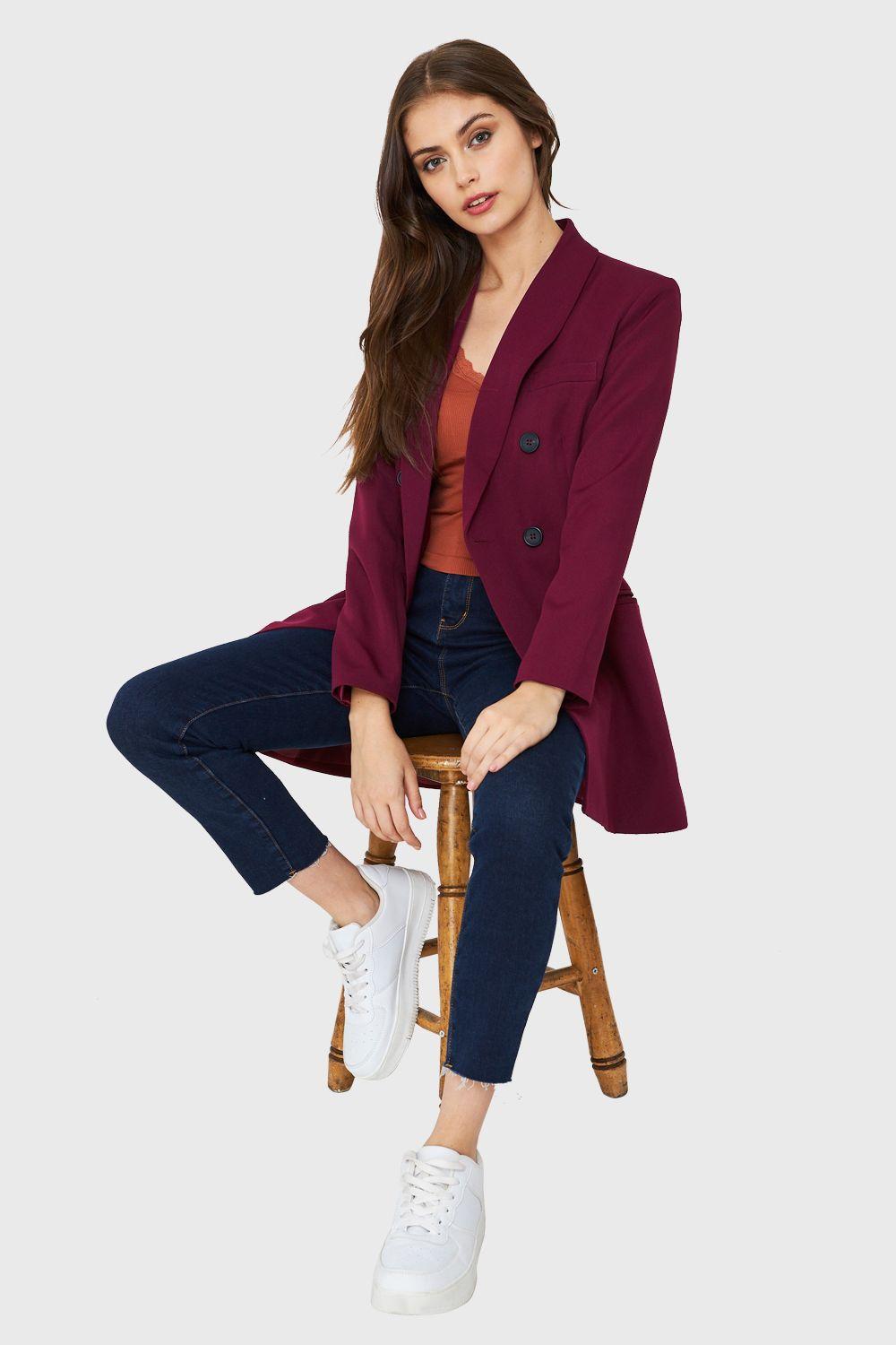 Blazer Largo Cuatro Botones Burdeo Nicopoly-1