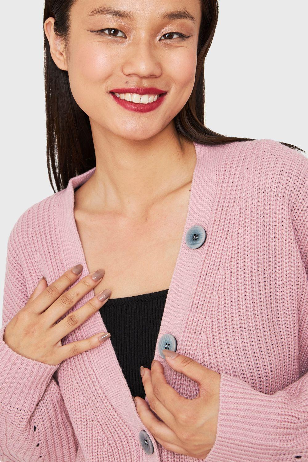 Cárdigan Básico Oversize Rosado Nicopoly-5