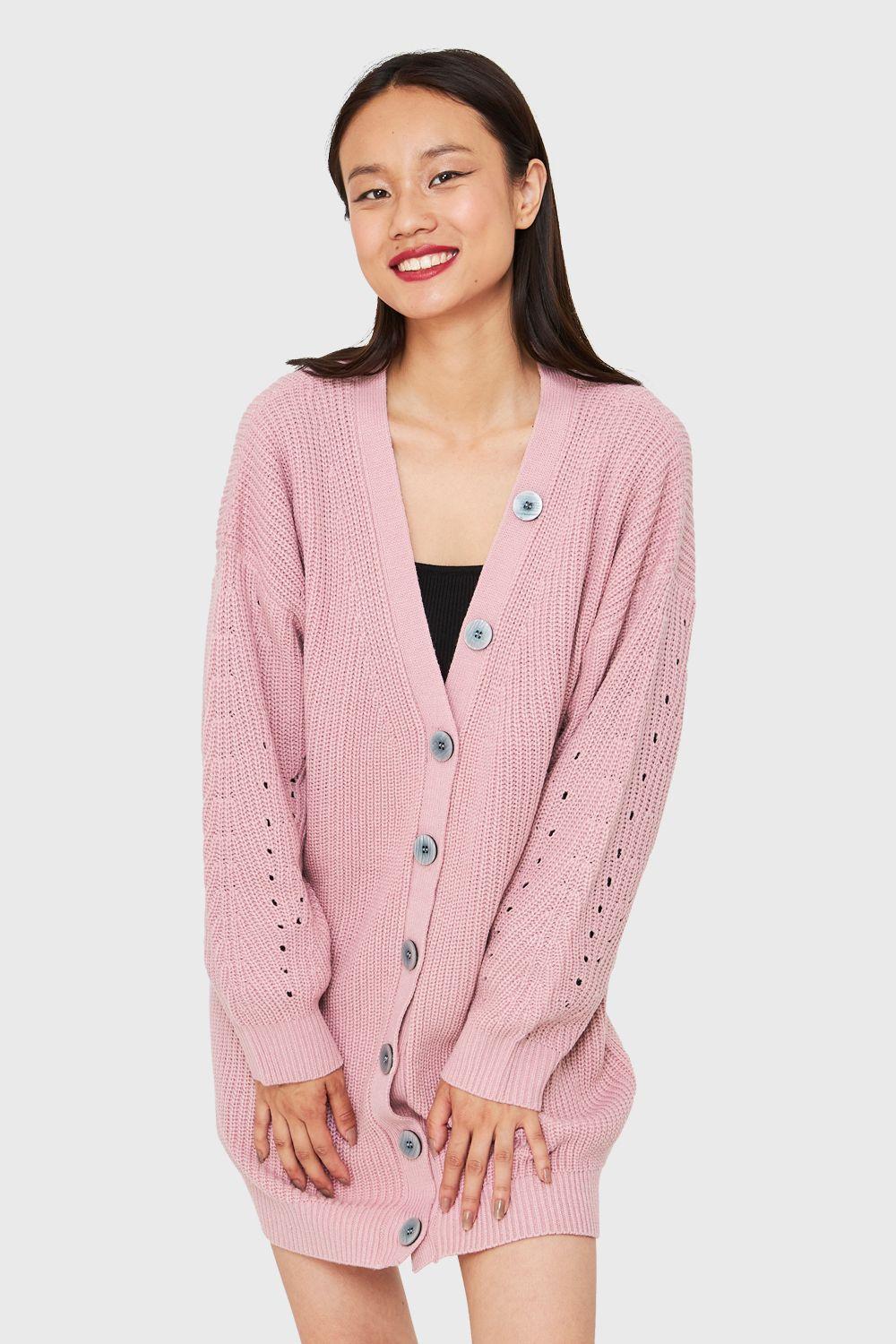 Cárdigan Básico Oversize Rosado Nicopoly-4